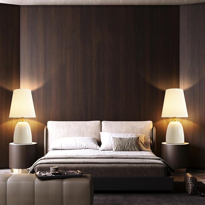 Modern Textured Ceramic Table Lamps 22.75In, White Table Lamp Decor for Living Room Bedroom Bedside End Desk Tables Lamp - Bloomnest