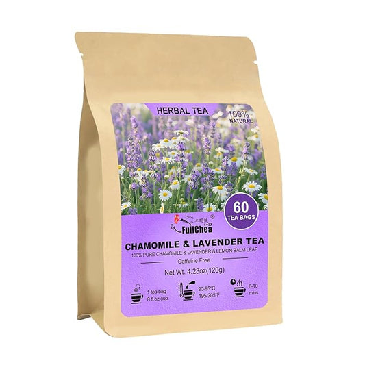 FullChea - Chamomile Lavender Tea Bags for Relaxation & Better Sleep - 60 Count - Caffeine-Free Blend Herbal Tea - Premium Chamomile & Lavender Flowers - Bloomnest