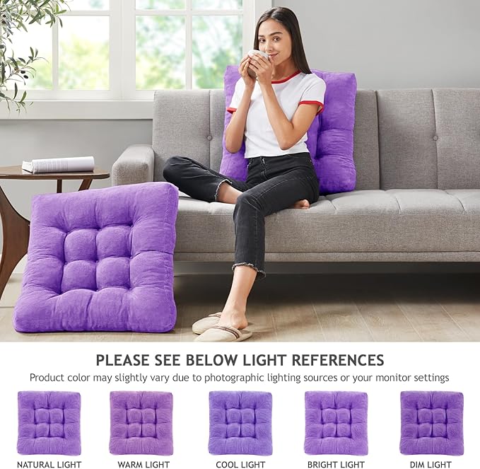 Degrees of Comfort Square Tufted Corduroy Floor Cushions, Large Pillows Seating for Adults, Meditation Pillow for Balcony Tatami Living Room, 22x22 Inch, Purple