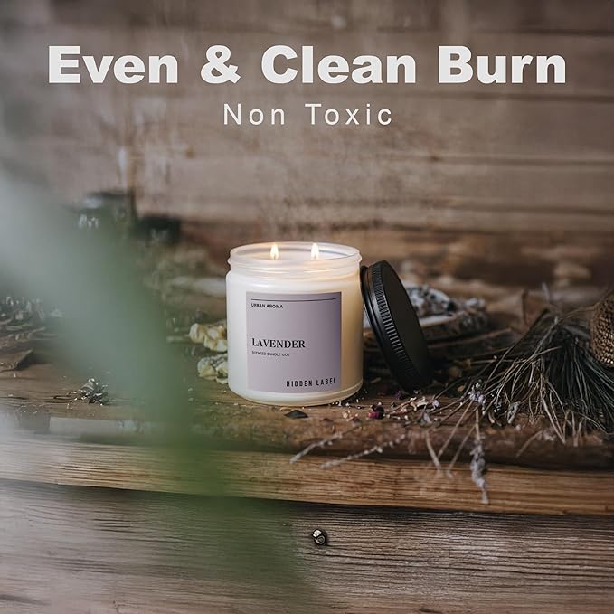 Hidden Label Lavender Scented Candle, 12oz 2 Wick Natural Candles Soy Non Toxic, Clean Burning Long Lasting Aromatherapy for Home Scented | Gifts | Décor,Premium Scents for Relaxation & Stress Relief - Bloomnest
