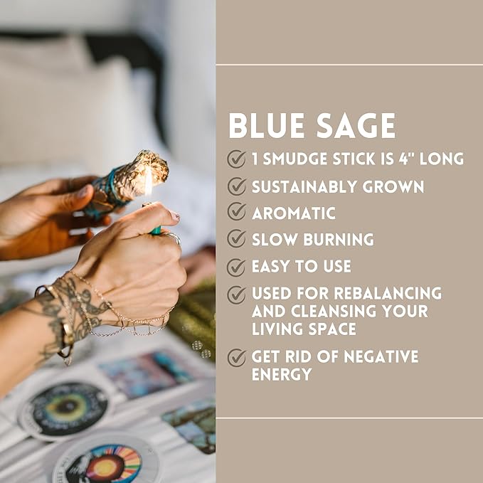 Ancient VEDA Organic Smudge Kit – Blue Sage, Palo Santo, Sweetgrass Braid, Feather & Smudge Guide | Home Cleansing Kit for Meditation, Yoga, Energy Healing & Gift (Starter Kit, Blue Sage)