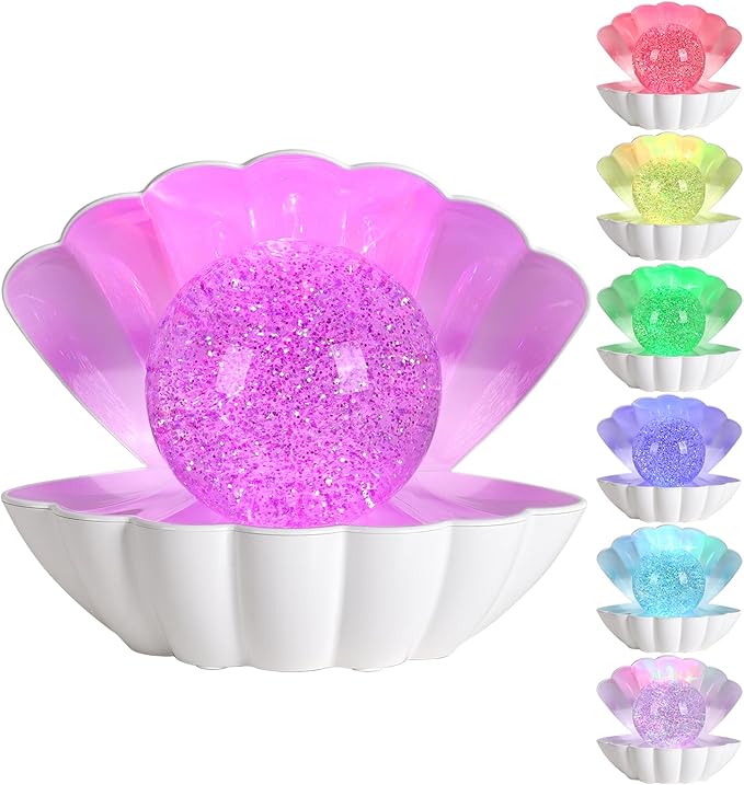 Shell Pearl Beach Themed Night Light, RGB 8 Colors Changing Mood Shell Pearl Lamps, Bedside LED Clamshell Portable Night Lights for Bar (Large White Shell) - Bloomnest