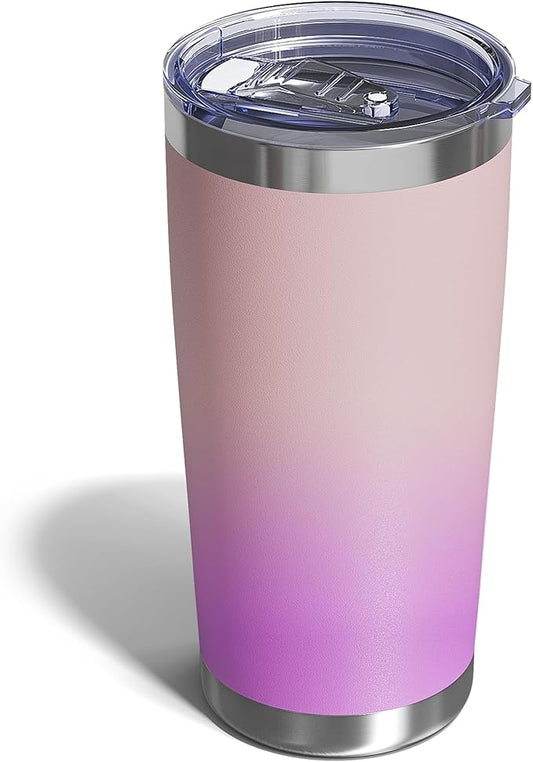 Travel Coffee Tumbler 20oz, 1 Pack Leakproof Travel Coffee Mug with Lid and Straw, Stainless Steel Double Wall Vacuum Insulated Tumbler for Hot/Iced Drinks (Textured Matte, Pink/Lilac Pink) - Bloomnest