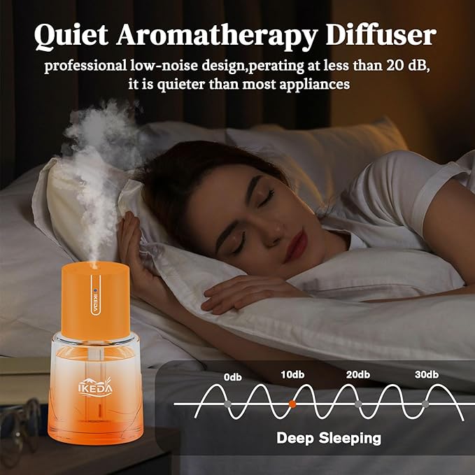 Ikeda Car Diffusers for Essential Oils,100ml Glass Car Essential Oil Diffuser,Smart Car Humidifier Diffuser, 3 Timers & 300 mAH Battery Operated Car Aroma Diffuser for Travel, Auto Shut-Off,Orange - Bloomnest