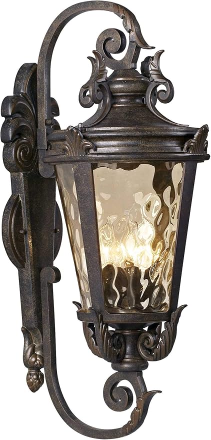 John Timberland Casa Marseille Rustic Industrial Outdoor Wall Light Fixture Warm Bronze Scroll 27 1/2" Hammered Glass for Exterior House Porch Patio Outside Deck Garage Yard Front Door Garden Home - Bloomnest