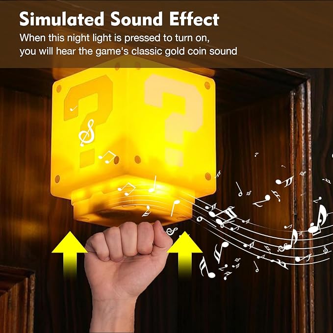 TLAOTNIY Super Bros Mini Question Block Night Lights - USB Powered Bedside Lamp with Game Sound Effects - Gift for Friends & Fans (2Pack) - Bloomnest