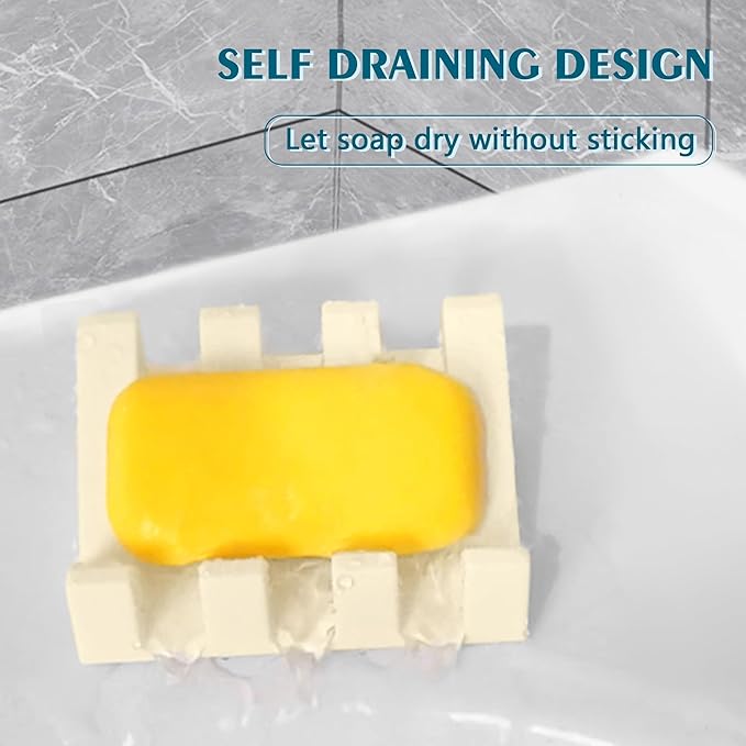 Self Draining Soap Dish Holder,Silicone Soap Dish,for Bathroom,Kitchen, Sponges，Can Extend Soap Life，Keep Soap Bars Dry and Easy Cleaning (Cream White,4-Pack) - Bloomnest