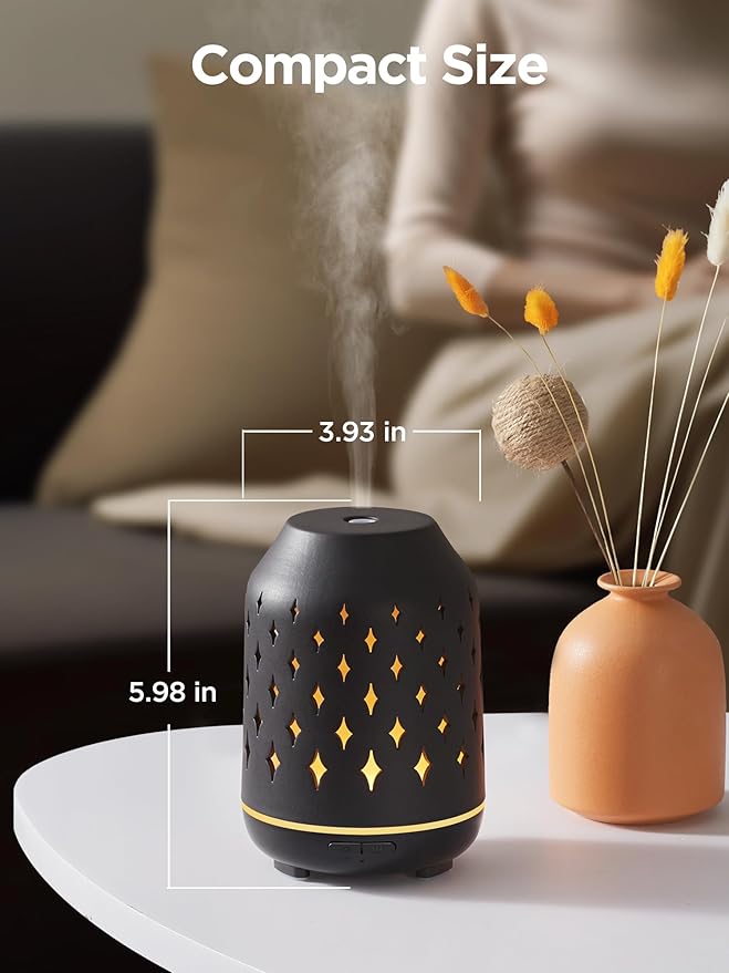 InnoGear Aromatherapy Diffuser, 150ml Ceramic Diffuser Ultrasonic Humidifier Cool Mist Essential Oil Diffusers for Home Air Diffuser with 2 Mist Modes Waterless Auto Off, Black - Bloomnest