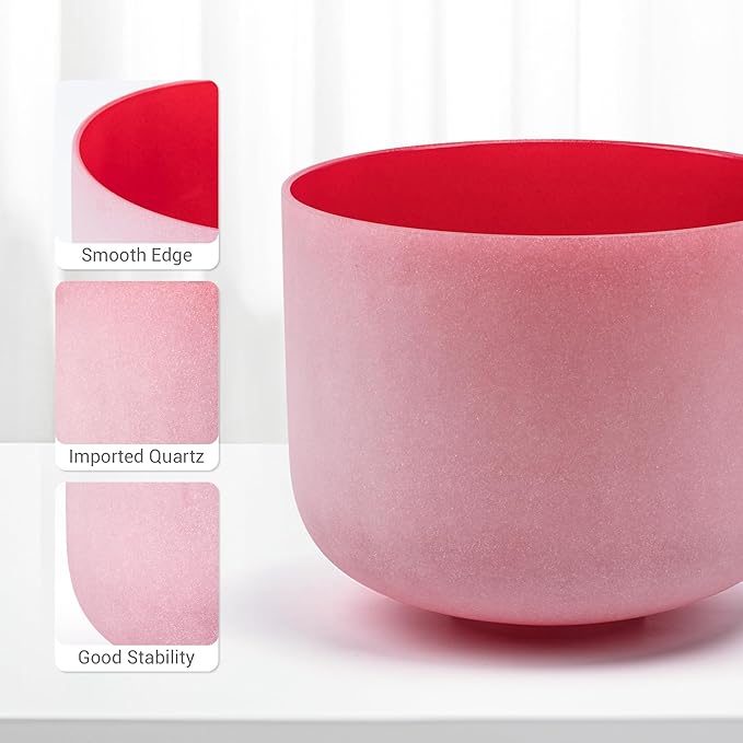 432hz 8 inch Red C Note Root Chakra Quartz Crystal Singing Bowl with Resonance Striker for Healing Mindfulness Meditation Yoga Sound Baths - Bloomnest
