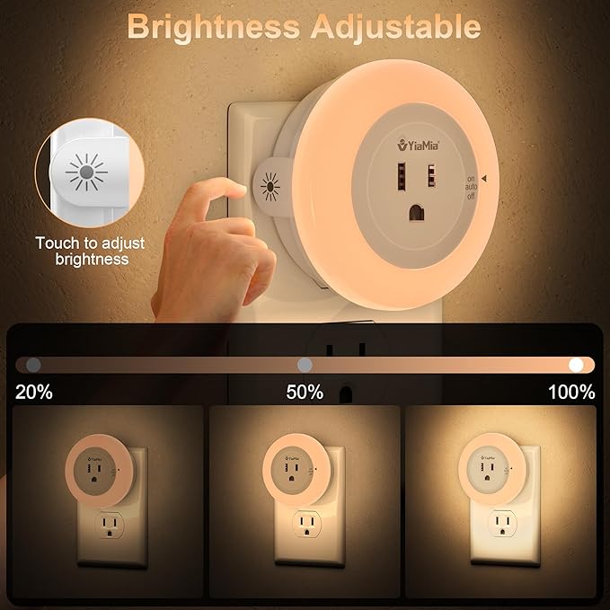 YiaMia Night Lights Plug Into Wall, Dusk to Dawn Sensor Night Light with Outlet, Warm Light Dimmable Nightlights–5-25 Lumens, Auto On/Off, Perfect for Bedroom, Hallway, Living Room & Kitchen,2Pack - Bloomnest