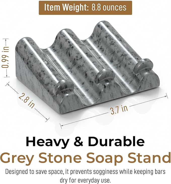 DOXOLOGY Gray Stone Marble Soap Dish Bathroom Organizer - Resin Soap Dish with Rectangular Design 3.7" L x 2.8" W - Self Draining Soap Dishes Keeps Countertop Neat - Marble Look Soap Tray for Sink - Bloomnest