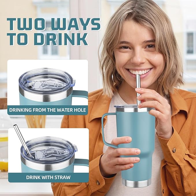 20 oz Tumbler with Handle Stainless Steel Insulated Coffee Mug Tumbler with Lid and Straw Double Wall Vacuum Insulated Coffee Mug Leak Proof Travel Mug Tumbler for Hot and Cold Drink (Mix Color-4) - Bloomnest