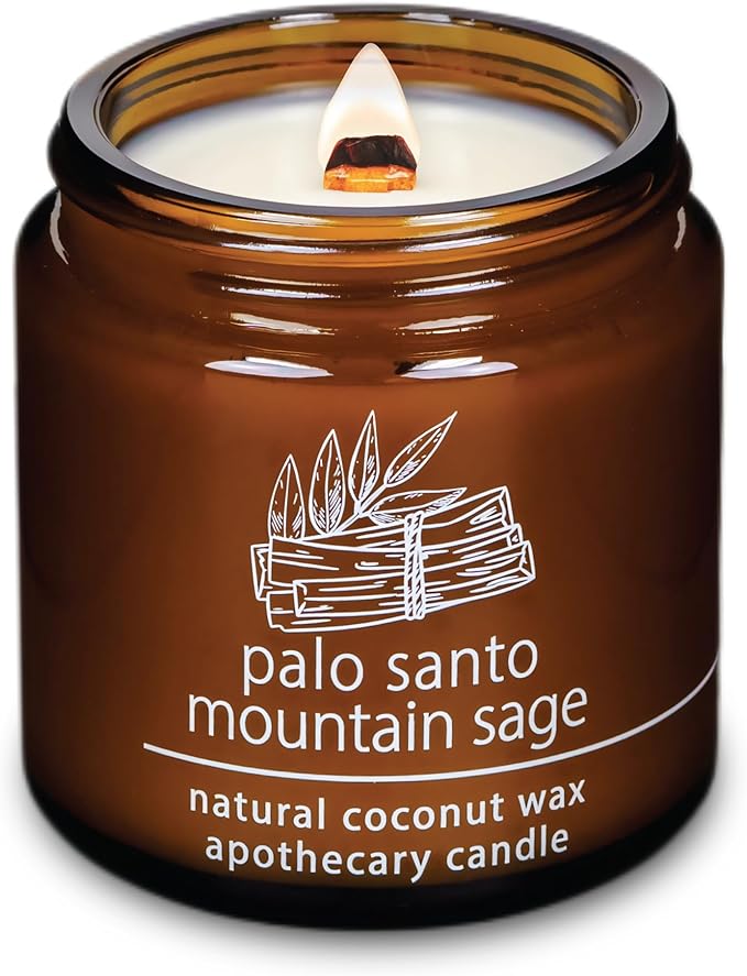 Hemlock Park Crackling Wood Wick Candle Handcrafted with Natural Coconut Wax (Small 4 oz, Palo Santo Mountain Sage) - Bloomnest