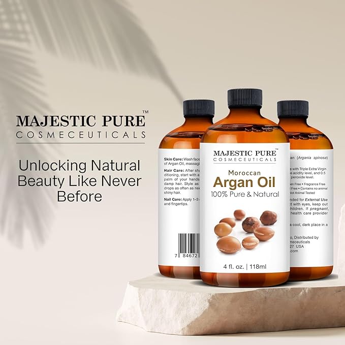 Majestic Pure Essential Oil with Glass Dropper - 100% Pure and Natural - Essential Oils for Diffuser, Aromatherapy, Soap and Candle Making, Moroccan Argan Essential Oil, Moroccan Argan Oil, 4 Fl Oz - Bloomnest