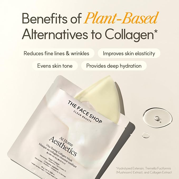 THE FACE SHOP Vita-Toning Vegan Collagen Face Mask, Korean Glass Skin Essential, Hydrogel Mask for Moisturizing & Skin Elasticity, Improves Uneven Tone, 4EA - Bloomnest