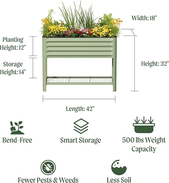 Rolling Elevated Raised Garden Bed - Slim Series, 1.5' x 3.5' Outdoor Planters Boxes with Legs & Storage Rack for Patio, 500 Lbs Weight Capacity, Raised Beds for Gardening Herbs Flowers, Modern Gray - Bloomnest