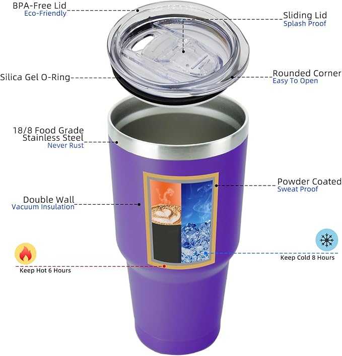 BJPKPK 30 oz Stainless Steel Tumbler With Lid And Straw Vacuum Insulated Double Wall Travel Coffee Water Tumbler,Purple - Bloomnest