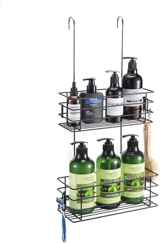 Shower Organizer Hanging Shower Caddy with Rotatable Hook bar Over the Door and Can be Hung on the Faucet or Claw Foot, Stainless Steel Rust Proof and Durable （Black） - Bloomnest