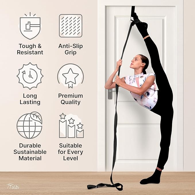 Stretching Strap with Door Anchor & Resistance Band – Improve Leg Stretch Flexibility for Splits, Ballet, Dance, Cheer, Yoga & Gymnastics - Home Leg Stretcher Trainer Equipment Stuff for All Levels - Bloomnest