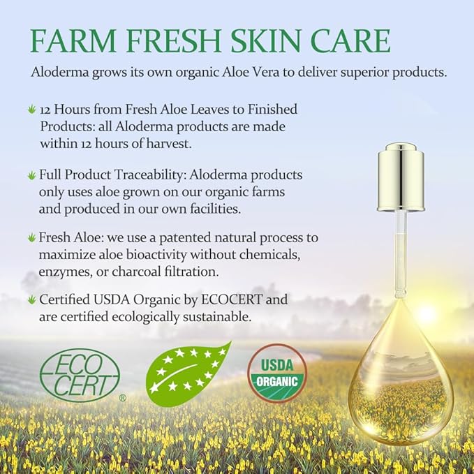Aloderma Organic Aloe Botanical Hydrating Mister - Made within 12 Hours of Harvest to Soothe & Moisturize, Lightweight Fine Mist Facial Spray - Refresh & Hydrate Skin Through the Day, 120ml/4.23Oz - Bloomnest