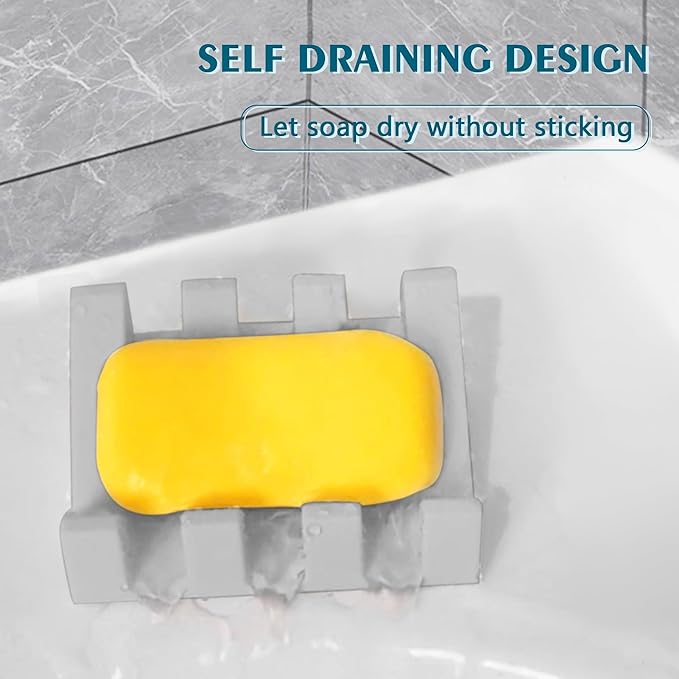 Self Draining Soap Dish Holder,Silicone Soap Dish,for Bathroom,Kitchen, Sponges，Can Extend Soap Life，Keep Soap Bars Dry and Easy Cleaning (Light Grey,1-Pack) - Bloomnest