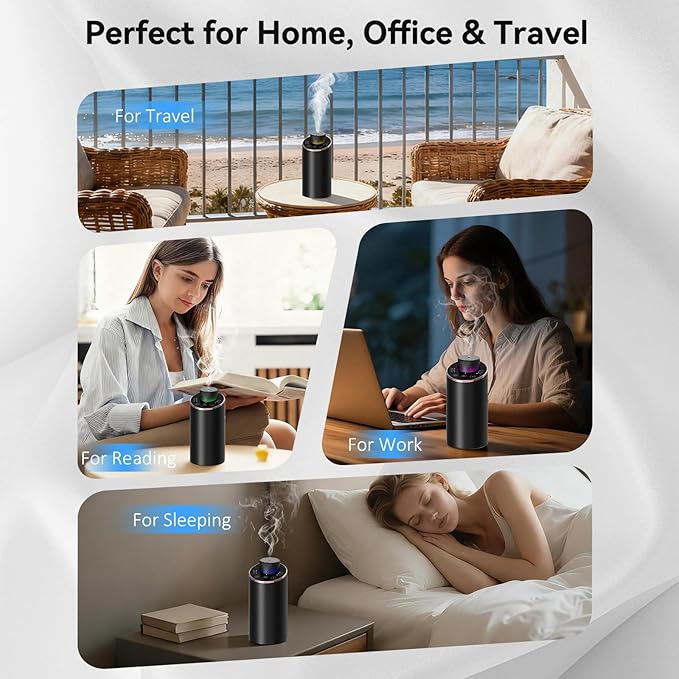 Waterless Essential Oil Diffuser Aromatherapy Scent Diffusers for Home Large Room, Bedroom, Car, Office, Desk, Battery Operated Mini Portable Air Freshener, 3 Countdown Timers & 3 Mist Levels - Bloomnest