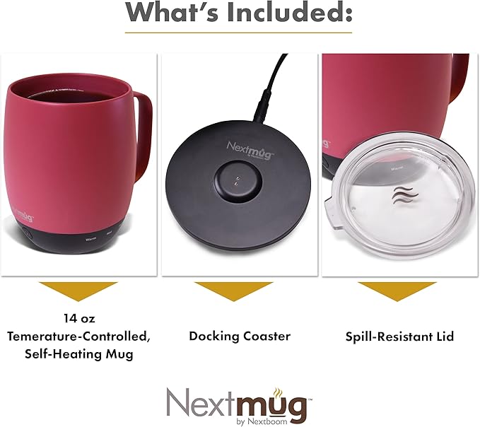 Nextmug - Temperature-Controlled, Self-Heating Coffee Mug (Dusty Rose - 14 oz.) - Bloomnest