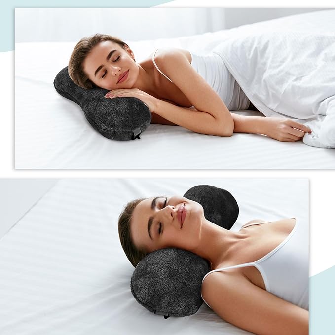 1 Pc Neck Pillow for Recliner Headrest Pillow Bone Shaped Chair Plush with Adjustable Strap Neck Support and Pain Relief Curve Head Cushion for Car Travel Airplane (Black) - Bloomnest