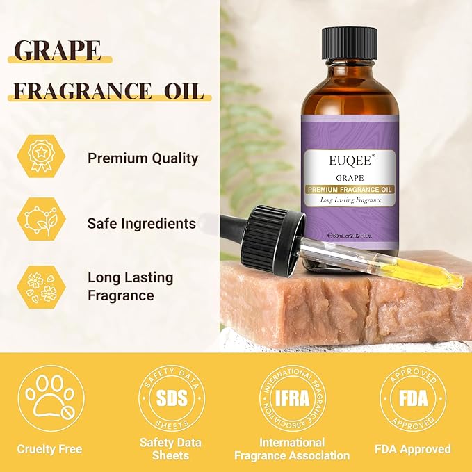 EUQEE Grape Fragrance Oil, Premium Essential Oil 2.02 Fl oz with Glass Dropper for Aromatherapy, DIY Bath Bombs, Candle Soap Making (60ml) - Bloomnest