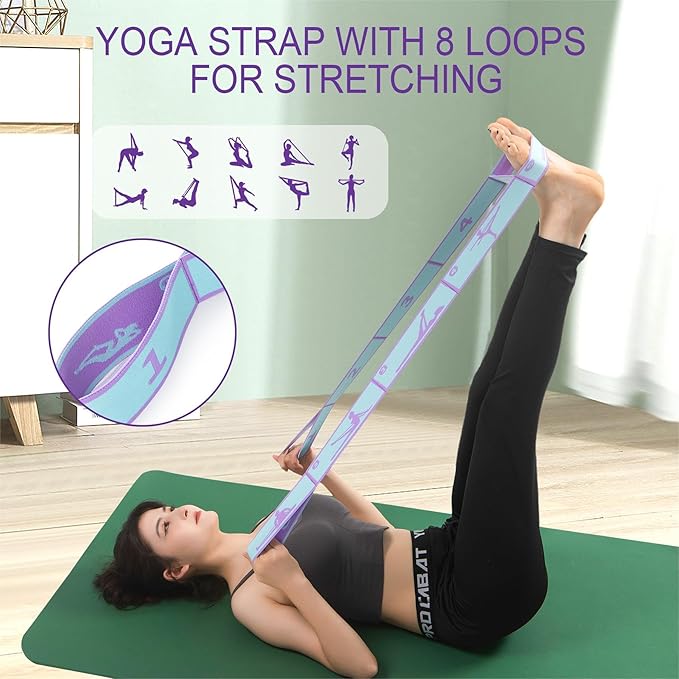 Yoga Straps for Stretching Strap Elastic for Physical Therapy Dance Yoga Pilates Gymnastics Exercise Flexible Pilates Stretch Band for Women Men - Bloomnest