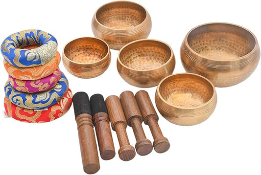 Tibetan Singing Bowl Set - Authentic Cuencos Tibetanos for Sound Healing, Meditation & Chakra Balancing - Includes Cushion, Mallet-Unique Spiritual Gifts for Women and Men (5 Chakra Set) - Bloomnest