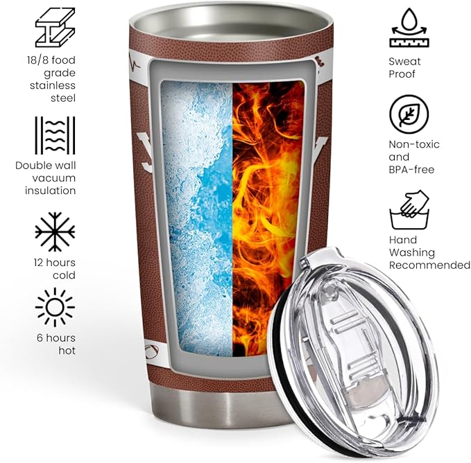 SANDJEST Football Tumbler 20oz 30oz Insulated Stainless Steel Coffee Cup Travel Mug Gift for Coaches Men Women Gifts for Football Fans Birthday Christmas - Bloomnest
