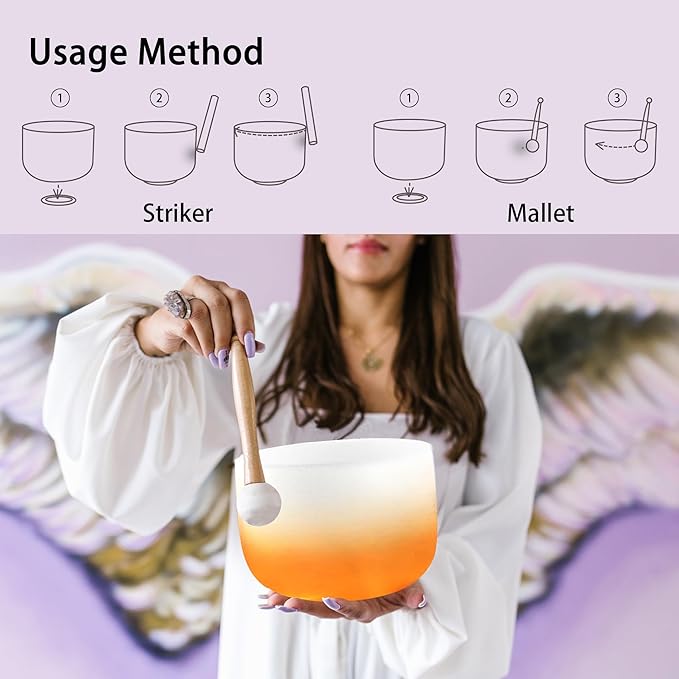7-11 Inch Set of 3 Gradient Design Quartz Crystal Singing Bowl Chakra Set with Free Carrying Case and Suede Sticker & O-ring - Bloomnest