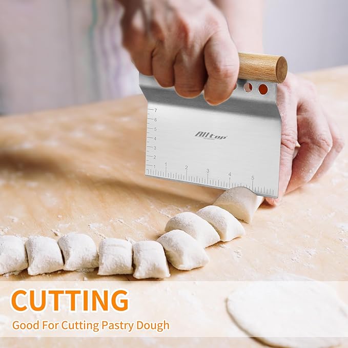 ALLTOP Dough Bench Scraper/Cutter/Chopper Stainless Steel Blade with Herb Stripper,Multipurpose Kitchen Pastry Tool with Scale Ruler - Leaf Remover - 1 Pack - Bloomnest