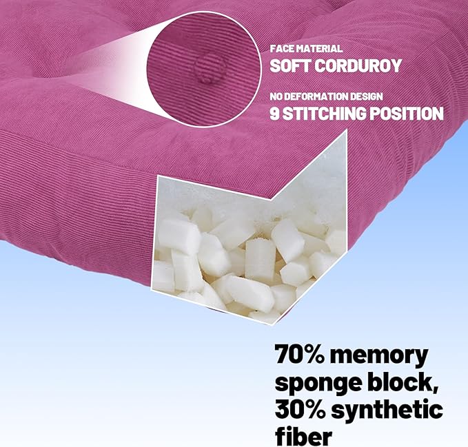 Meditation Floor Pillow Set of 2, Square Large Pillows Seating for Adults, Tufted Corduroy Cushion for Tatami Living Room, 22x22 Inch FP-Purple