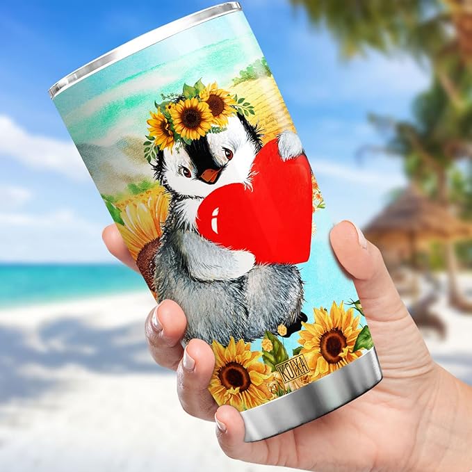 Penguin Stainless Steel Tumbler 20 Oz In A World Full Of Roses Be A Sunflower Insulated Coffee Cup With Lid Cute Animal Mug Sunflowers Penguins Gifts Idea For Christmas Xmas - Bloomnest