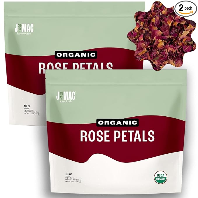 J MAC BOTANICALS Organic Rose Petals (32 oz) Certified USDA Organic, edible, culinary grade dry rose petals for herbal tea, cooking and crafts - Bloomnest