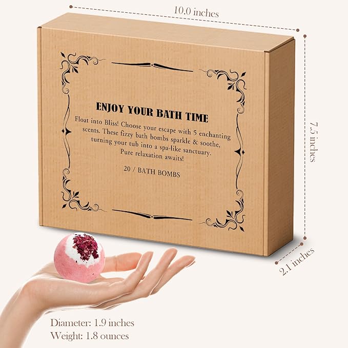 Bath Bombs Set for Women, 20 PCS Natural Argan Oil & Organic Oil Dry Skin Moisturize, 5 Different Scents, Perfect for Bubble Spa Bath, Ideal Gifts for Women, Girls, Wife, Mother - Bloomnest