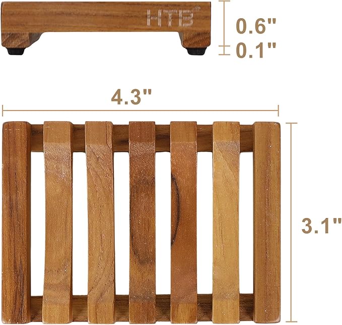 2PCS Slotted Bar Soap Holder Teak Wood by HTB, Kitchen Wooden Sponge Holder, Self Draining Soap Dish for Shower, Sink, Bathroom, Bathtub, RV - Bloomnest