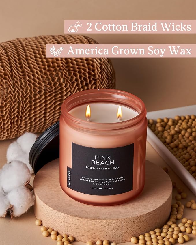 M&SENSE Pink Beach Sands Jar Candle, 11.6oz Pineapple & Coconut Scented Natural Soy Candles for Home Scented, 70 Hour Burn Time, Home Decor Gift for Women, Friends, Family, Colleagues, Couples - Bloomnest