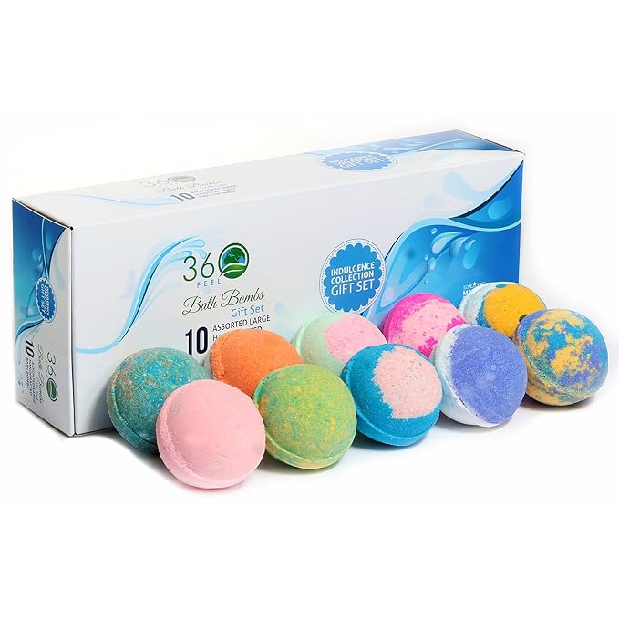 360Feel Bath Bombs Gift Set - Handcrafted Moisturizing Bath Bombs for Women Infused with Essential Oils - an Ideal Gift for Any Occasion - Non-Staining and Glitter Free Fizz - Large - Set of 10 - Bloomnest