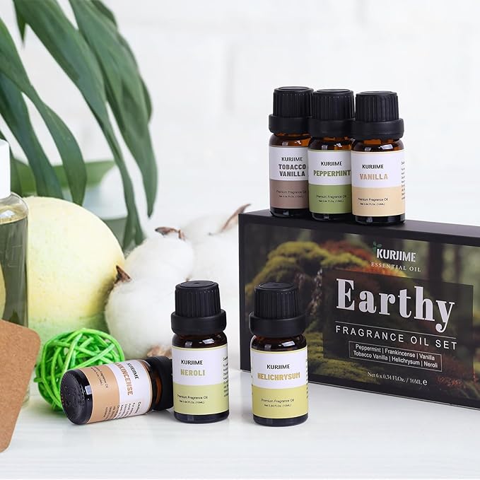 Essential Oil Set, Earthy Scents Fragrance Oil Essential Oils for Diffuser Oil Scents | Peppermint, Frankincense, Vanilla, Helichrysum, Neroli, Tobacco Vanilla Scented Oils, 6x10ml - Bloomnest