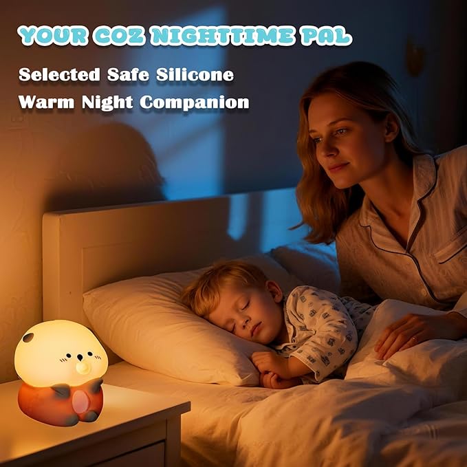 Sea Otter Night Light, Cute Otter Gifts, Soft Silicone Lamp with 3 Level Warm Light and RGB Changing, Breastfeeding Nursery Portable Kawaii Bedside Lamp for Baby, Toddler, Boys and Girls - Bloomnest