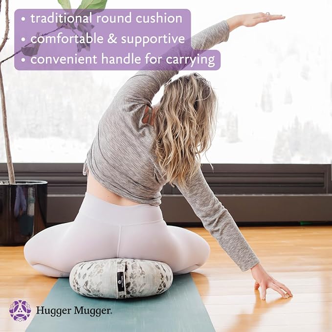 Hugger Mugger Zafu Meditation Cushion - Support in Cross-Legged Sitting, Buckwheat Filled, Durable Fabric, Convenient Handle, Handmade in USA