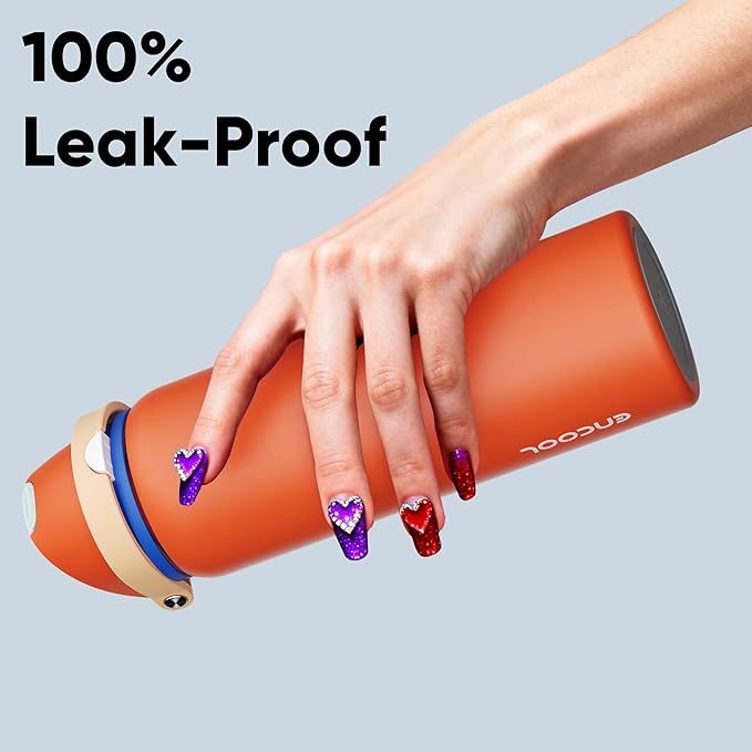 Insulated Water Bottle with Straw - Encool Stainless Steel Water Bottle with Push Button Lid, Leak-Proof & BPA-Free, Keeps Cold for 24 Hours for Sports, Travel, Gym (32 oz, Salmon) ENCOOL