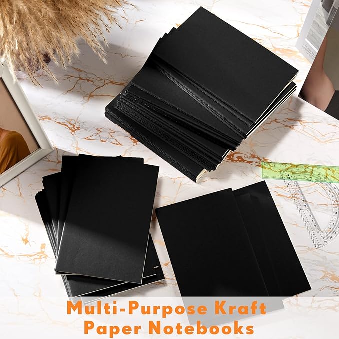 Mimorou 100 Pcs Journals Notebooks Bulk - Kraft Softcover A5 Small Notebooks 5.5 Inch x 8.3 Inch Notepads with 60 Page 30 Sheet for Writing Sketch Travel Office Supplies(Black,Unlined) - Bloomnest