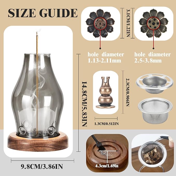 Glass Incense Holder for Sticks, Wooden Incense Stick Holder With Ash Catcher, Modern Insence-Stick Holder, Multi-Functional Anti-Ash Flying Incent Holder for Yoga Spa Meditation Home Zen Decor (Gray) - Bloomnest