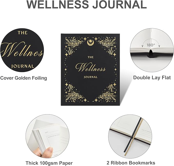 And Per Se Wellness Journal, Daily Journal for Personal Mental Health, Sleep & Diet Tracking, Self Care Reflection for Women & Men (Stardust Black) - Bloomnest