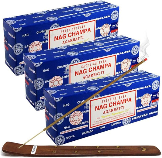 Satya Sai Baba Nag Champa 250g Incense Sticks and Holder Bundle - Pack of 3 (Approx 750 Sticks) TRUMIRI