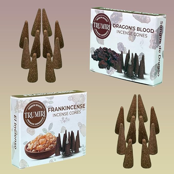 TRUMIRI Incense Cones Combo Pack - 20 Cone Incense - 10 Dragons Blood + 10 Frankincense TRUMIRI